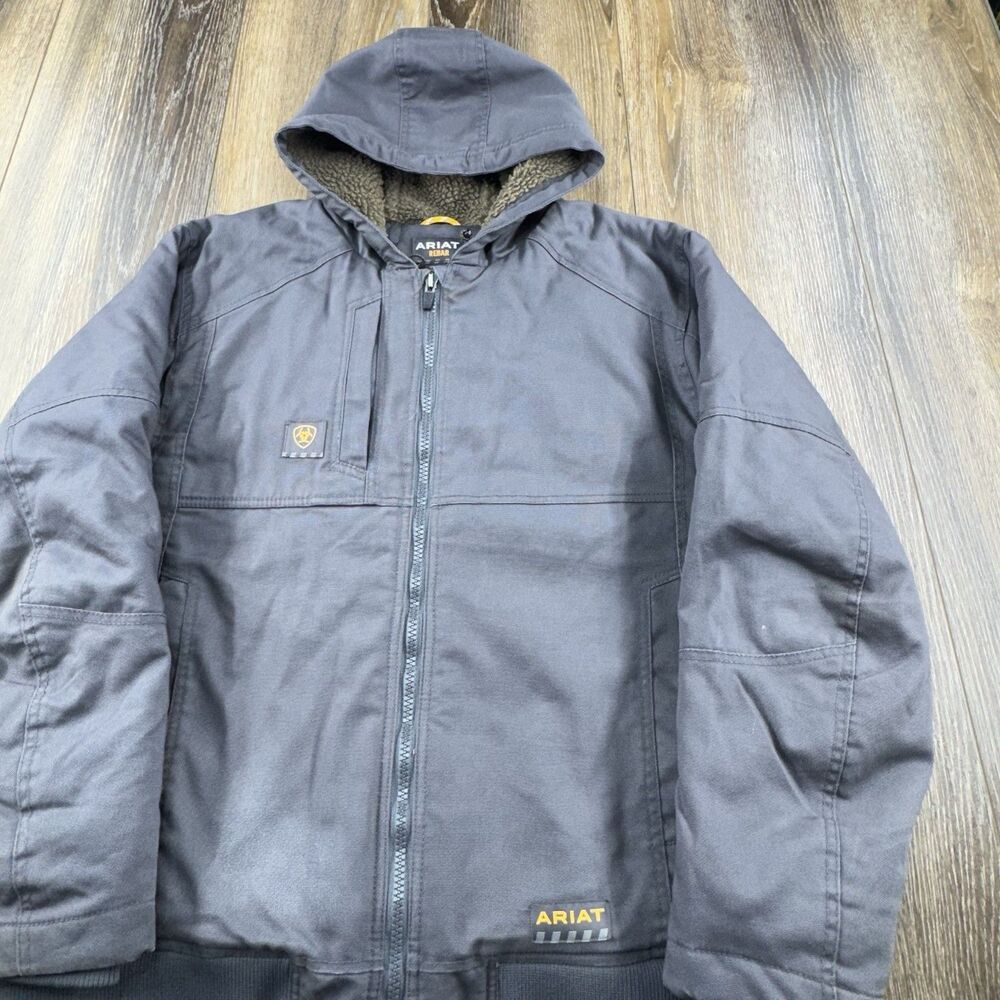 Ariat Rebar DuraCanvas Jacket Mens XL Gray Utility Workwear Full Zip Sherpa